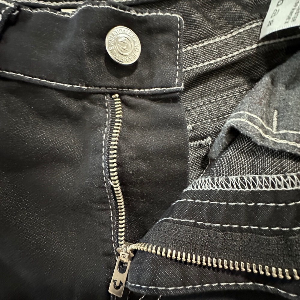 True Religion Mens Black White Thick Stitch Straight Denim Cut Off Shorts 33 - Picture 6 of 10